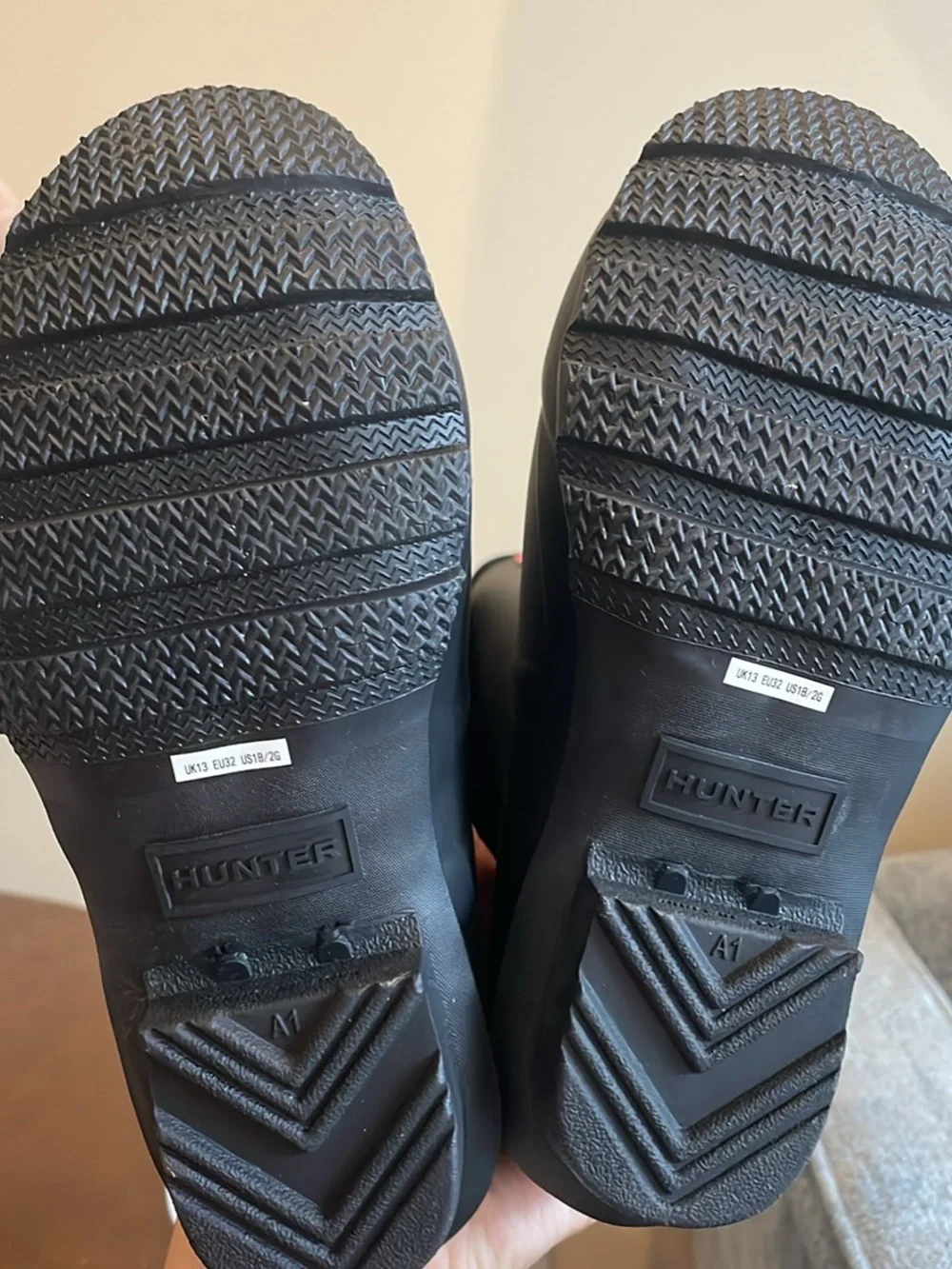 Kids Hunter Black Tall Rain Boots (roughly age 7-8 years old)